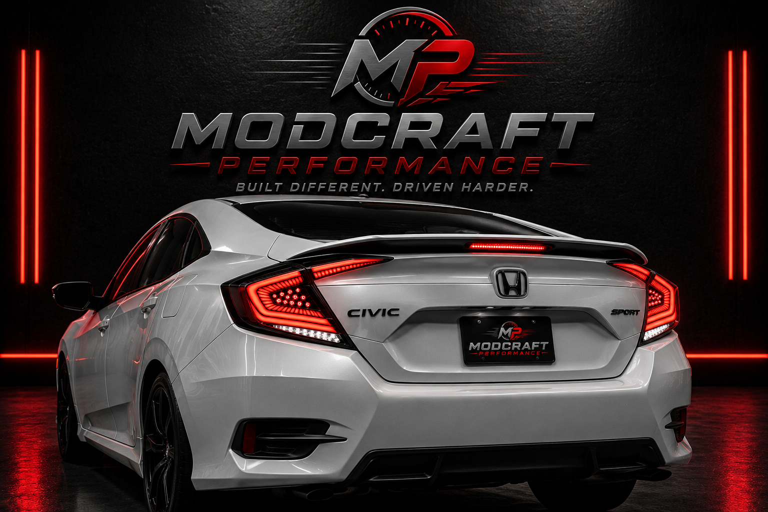 MODCraft Performance LED Sequential Tail Lights | Fits 2016-2021 Honda Civic Sedan | Black Housing, Clear Lens