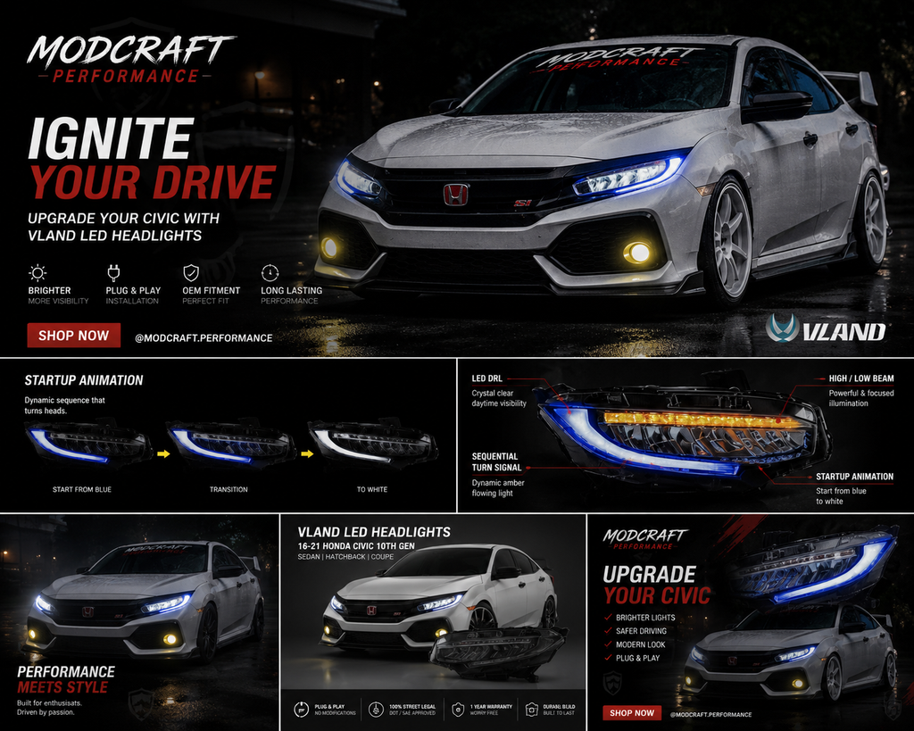 Premium VLAND LED Headlights (Blue Startup Sequence)