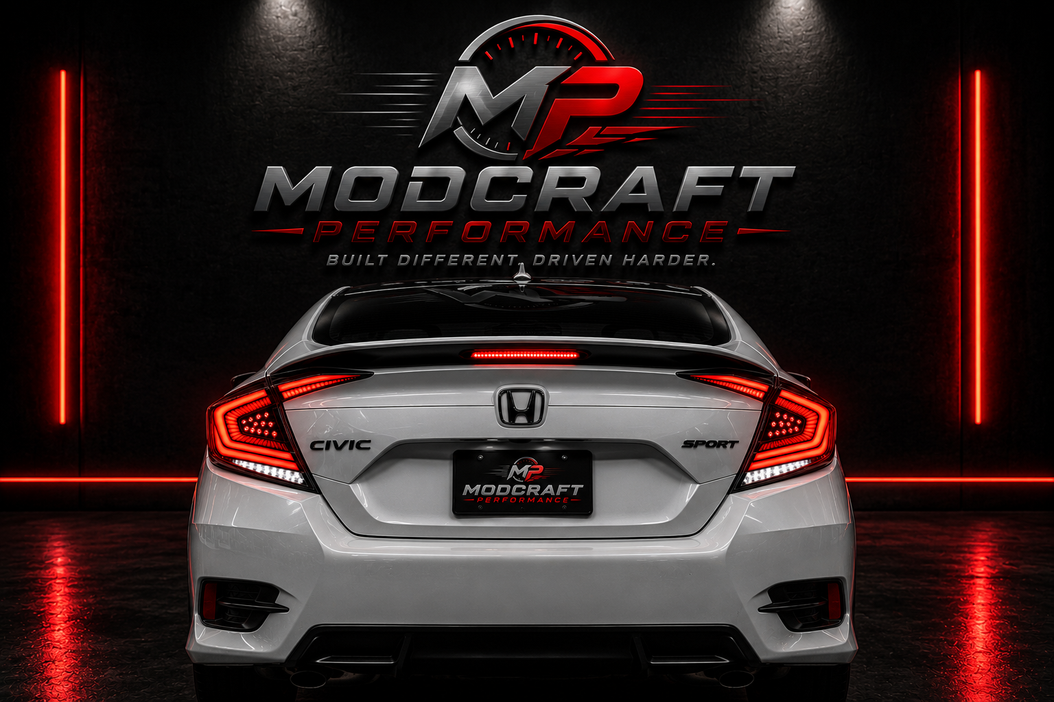 MODCraft Performance LED Sequential Tail Lights | Fits 2016-2021 Honda Civic Sedan | Black Housing, Clear Lens