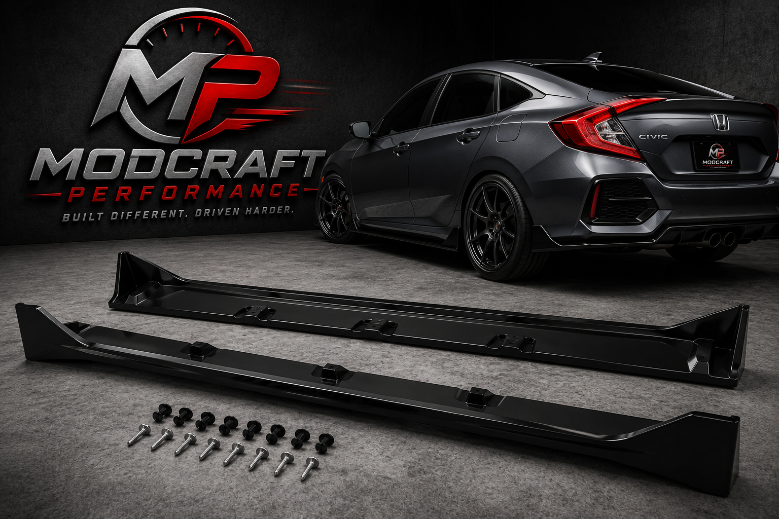 Honda Civic Sedan 2016–2021 Type R Style Side Skirt Extensions | Gloss Black ABS